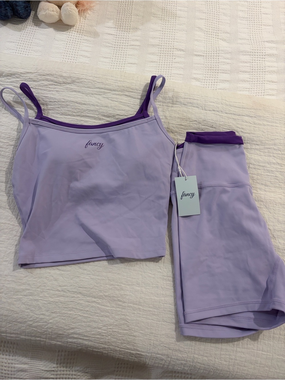 Fancy Lavender Cami and Biker Short Set with Purple Trim (double lined)